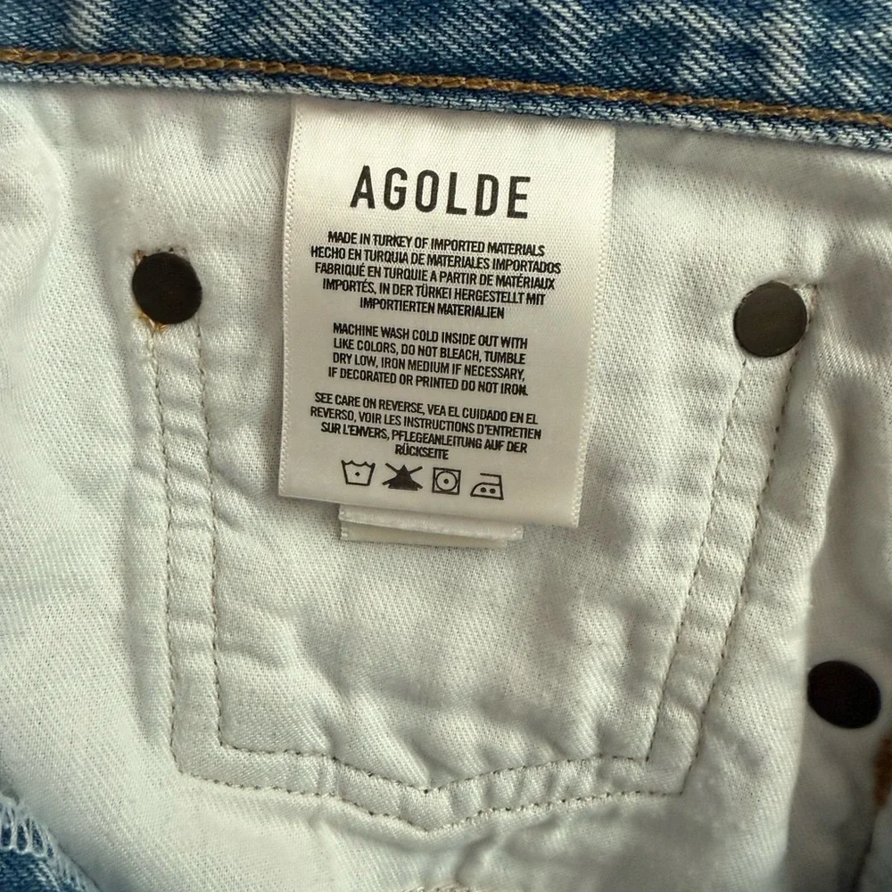 Agolde Light Blue Distressed Denim Shorts